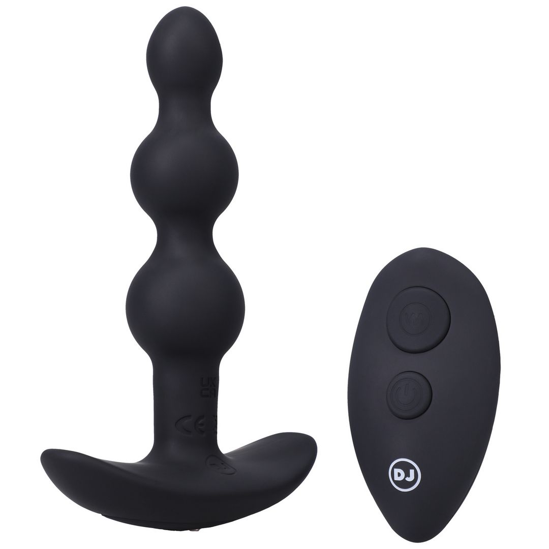 Doc Johnson Shaker - Plug anal de silicona con cuentas y control remoto - Negro