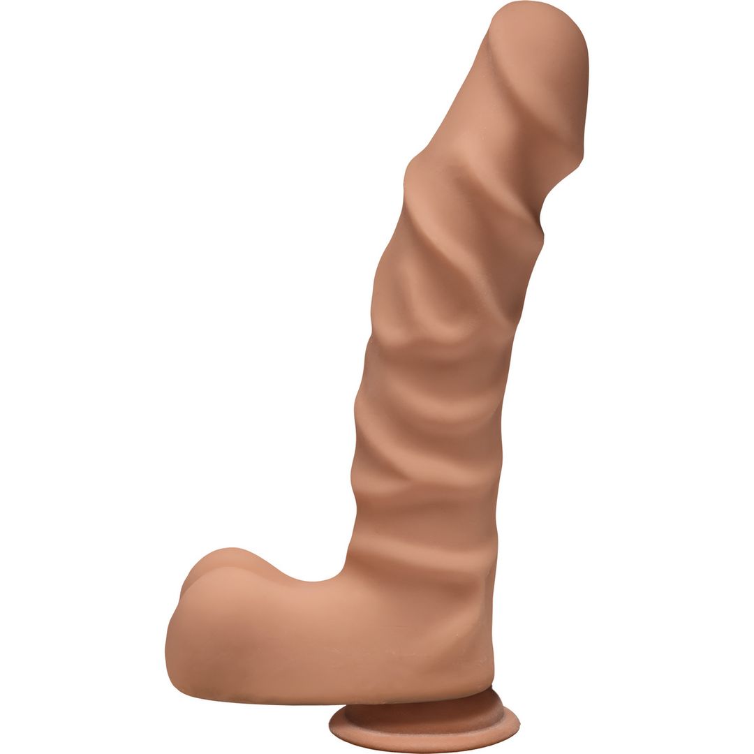 Doc Johnson Ragin' D - Dildo realista ULTRASKYN curvado con testículos - 25 cm
