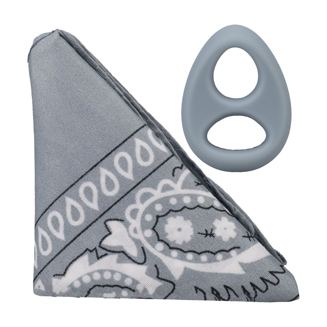 Doc Johnson The Code - Cockring de silicona con bandana - Gris