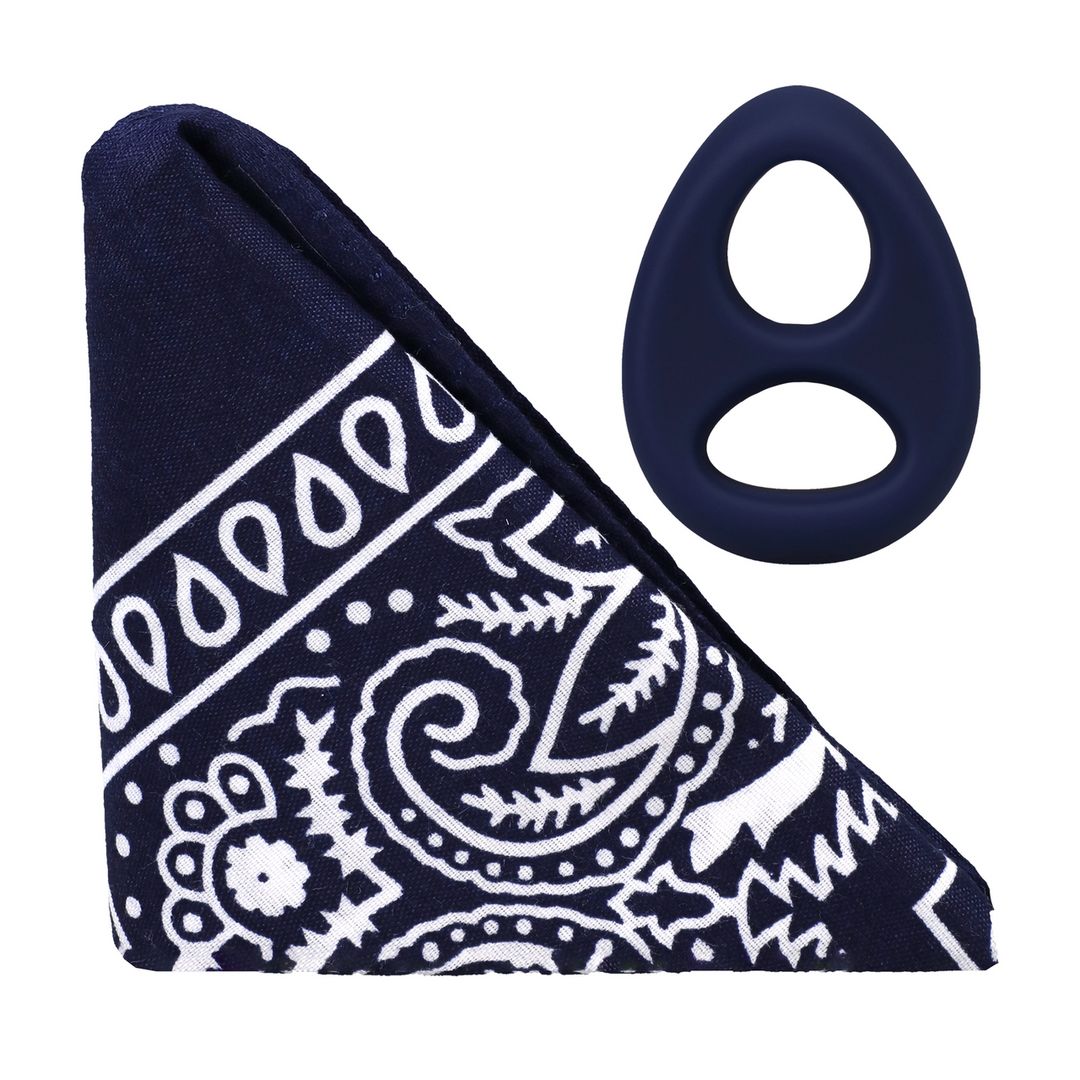 Doc Johnson The Code - Cockring de silicona con bandana - Azul marino