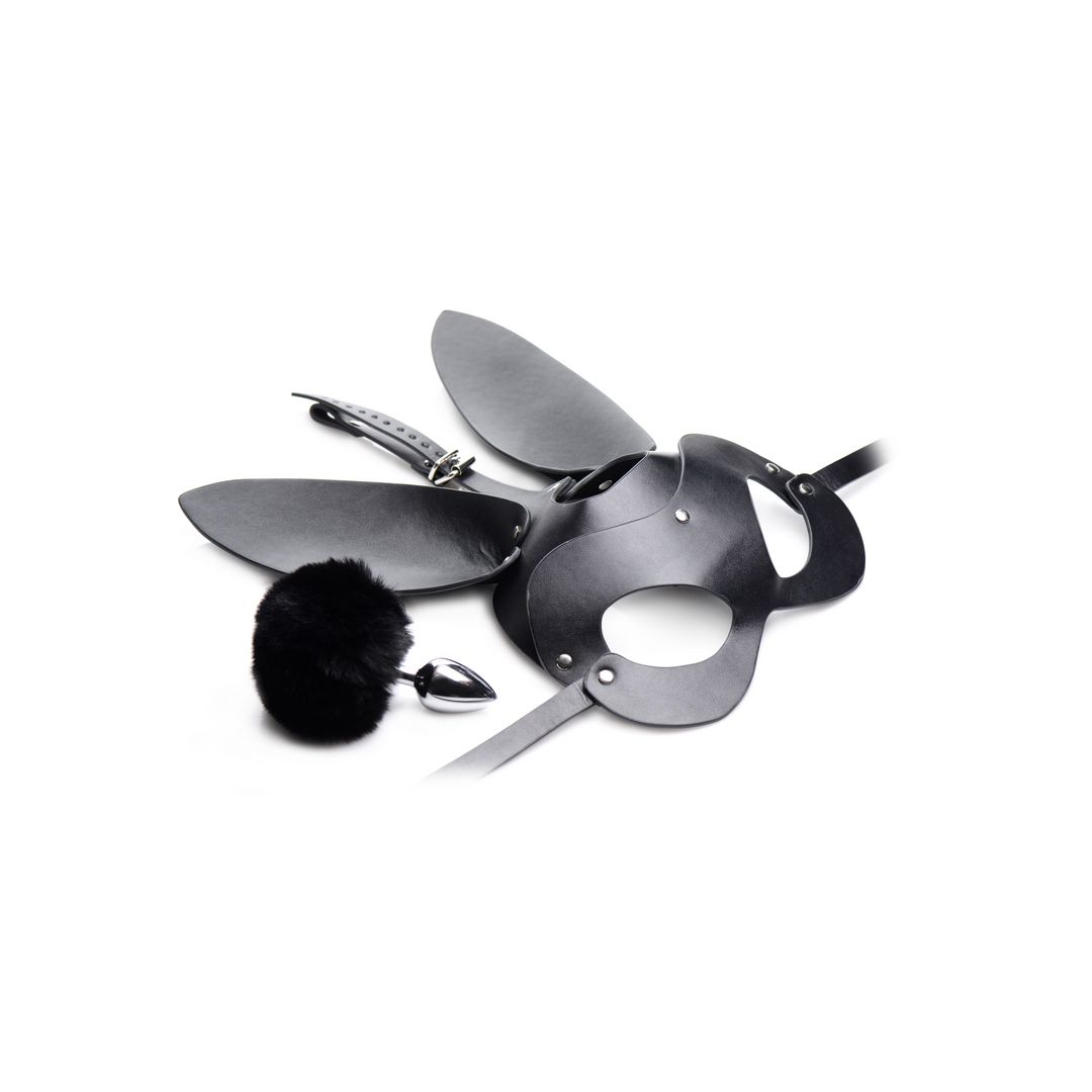 XR Brands Bunny Tail - Set de plug anal con cola y máscara de conejo