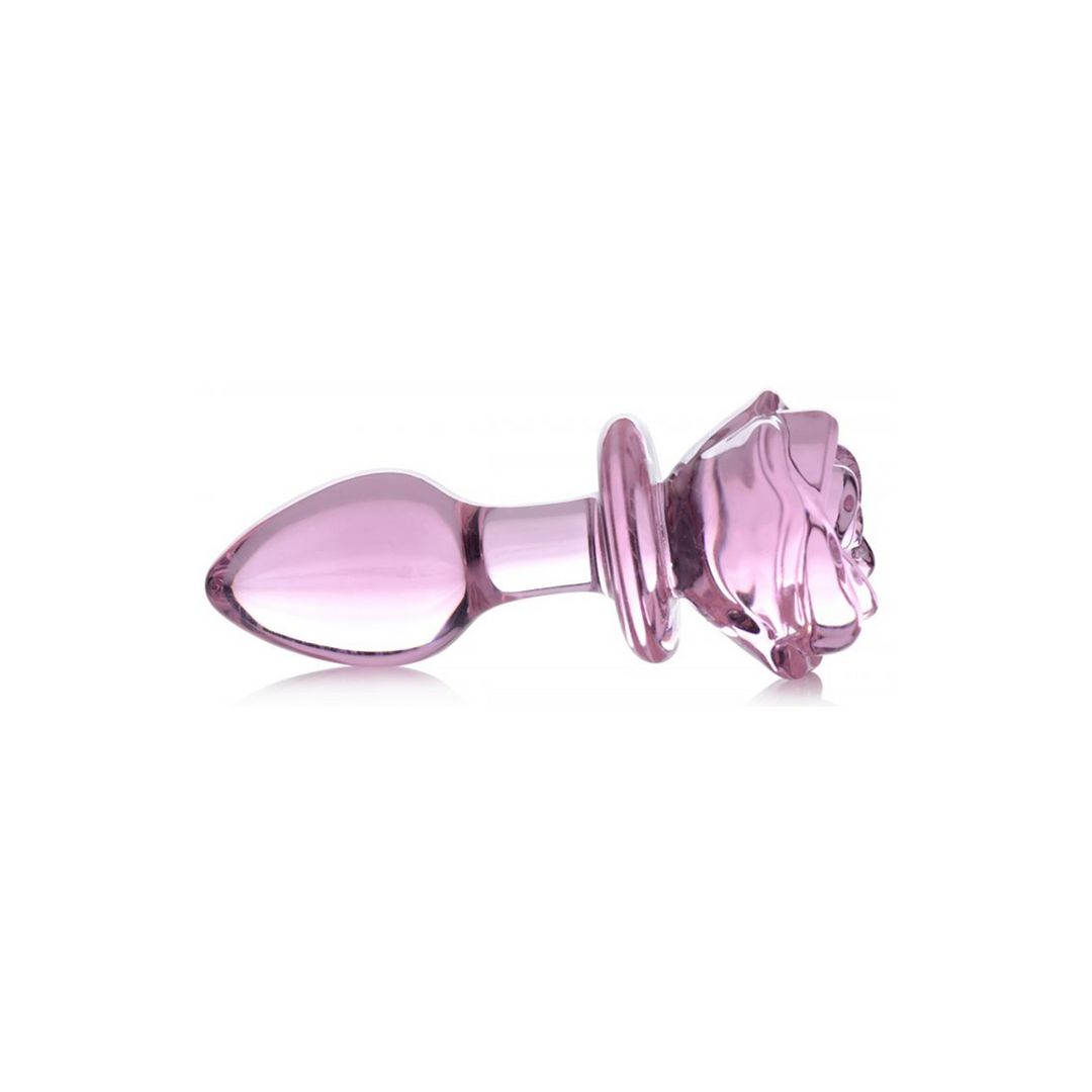 XR Brands Pink Rose - Plug anal de cristal - Mediano