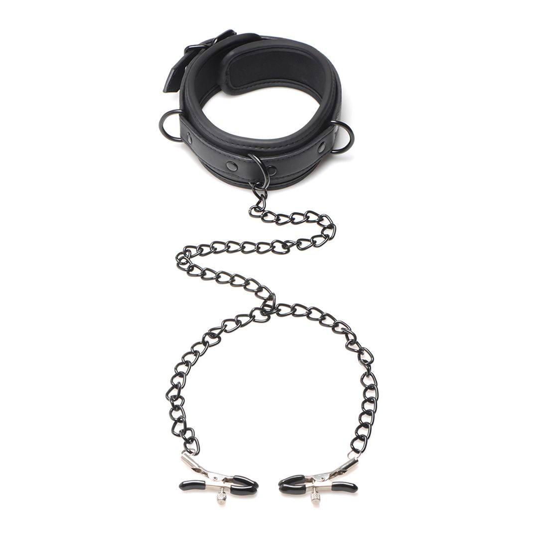 XR Brands Collared Temptress - Collar con pinzas para pezones