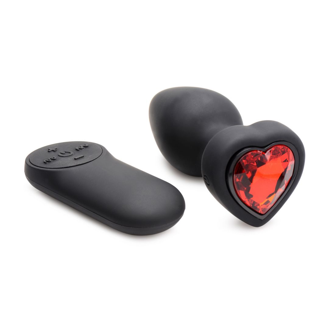 XR Brands Silicona Vibrador Corazón Rojo - Plug Anal con Mando a Distancia - Pequeño