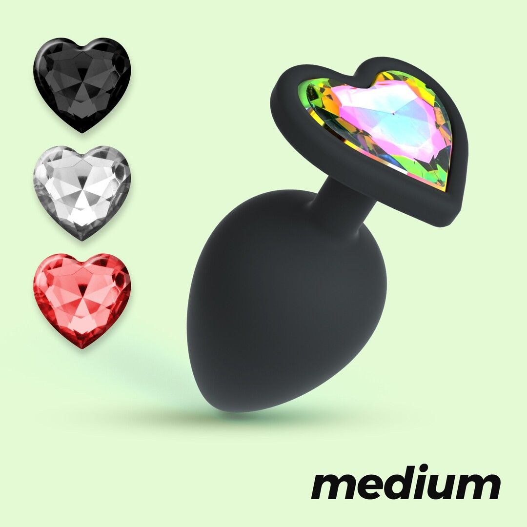 Crushious Cuore Plug anal con joyas intercambiables - Medio - Negro