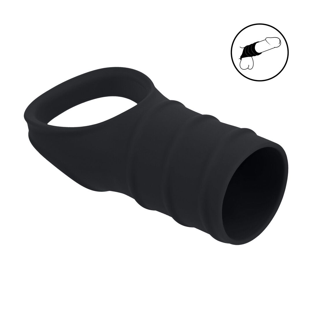 Levelz Cockring de silicona con funda estriada - Negro