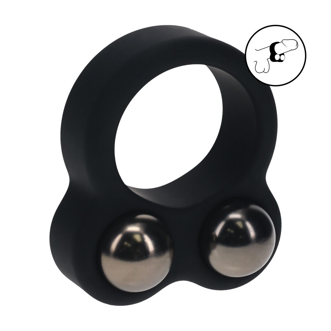 Levelz Cockring de silicona líquida con bola de doble peso - Negro