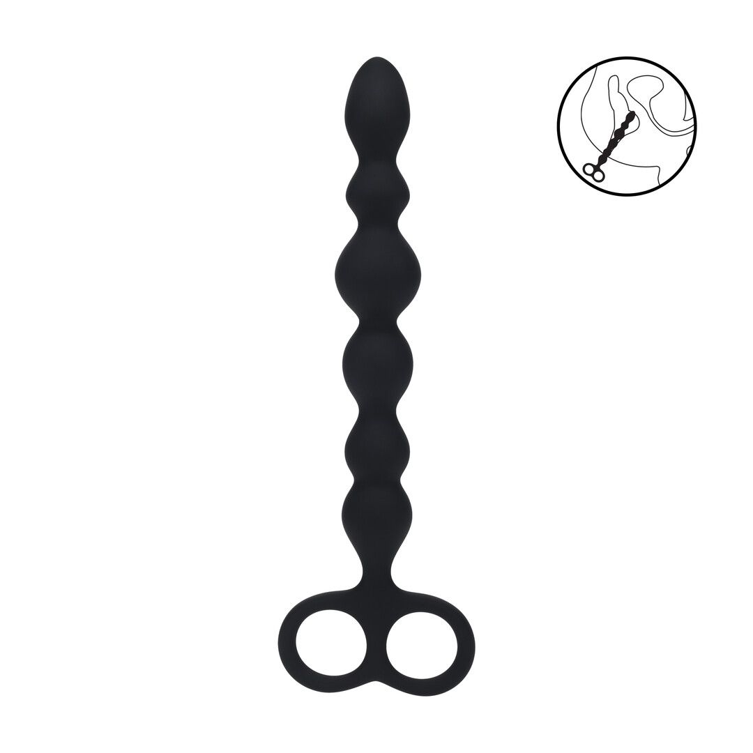 Levelz Sonda anal de silicona con bolas y doble anilla - Negro