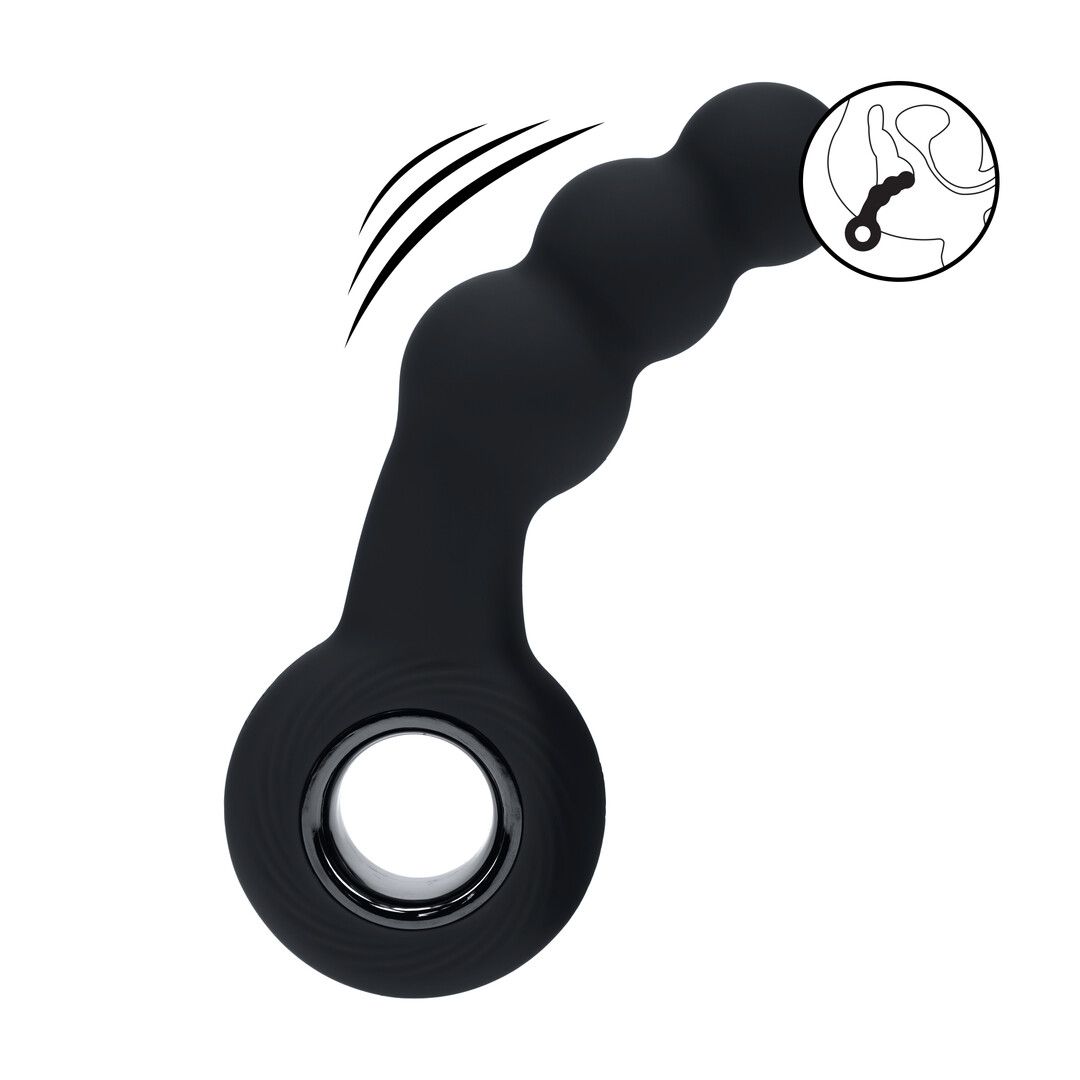 Levelz Masajeador de próstata vibrador de silicona con bolas y anilla - Negro