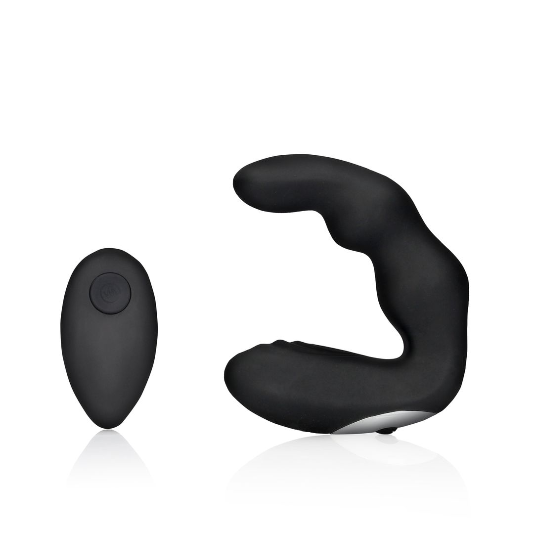 Ouch! Masajeador de próstata vibrador curvado con mando a distancia - Negro