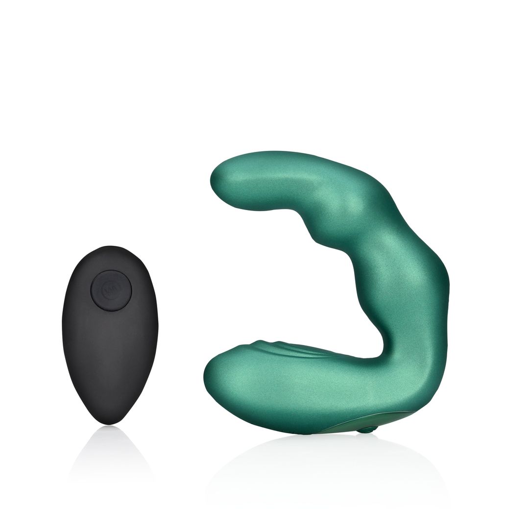 Ouch! Masajeador de próstata vibrante curvado con mando - Verde metálico