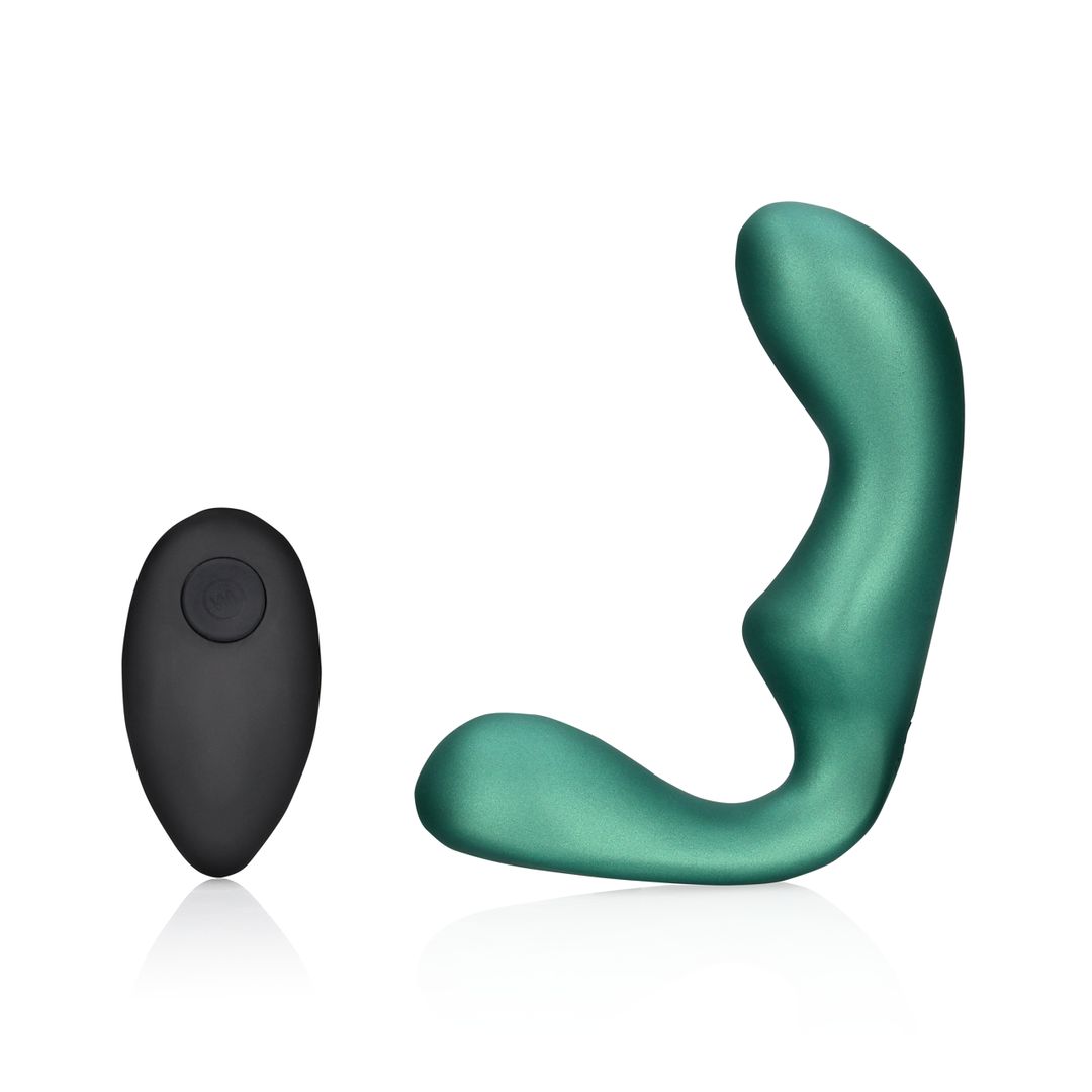 Ouch! Masajeador de próstata vibrador puntiagudo con mando a distancia - Verde metálico