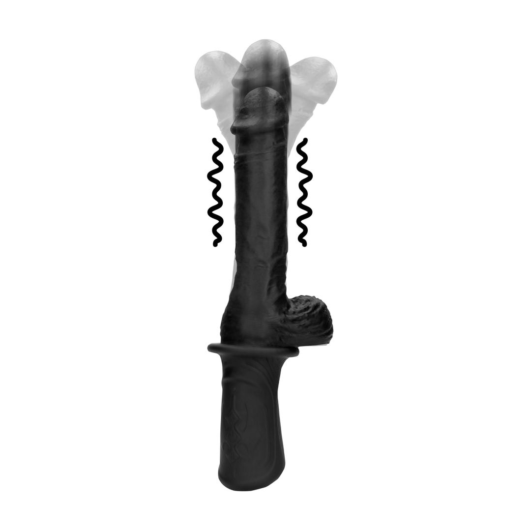 Ouch! Máquina sexual de mano de silicona líquida con vibración y embestida - Negro