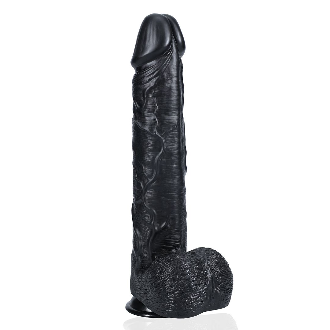 RealRock Extra Large Straight Dildo with Balls - 38 cm - Black