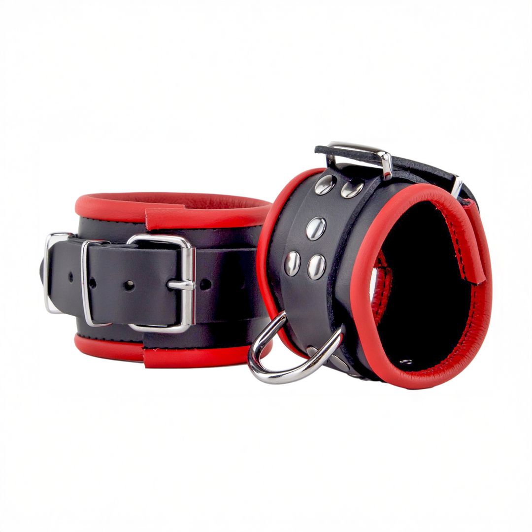 Red Leather Esposas de cuero - Rojo/Negro
