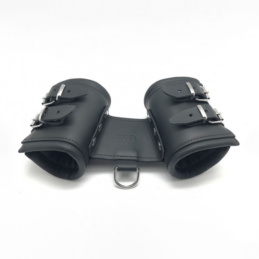 Red Leather Esposas dobles de cuero - Negro