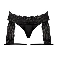 Male Power Scandal-Lace Tanga con ligas - S/M - Negro, imagen 3