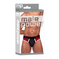 Male Power Retro Sport Tanga con paneles - Negro/Rojo, imagen 2