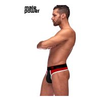 Male Power Retro Sport Tanga con paneles - Negro/Rojo, imagen 3