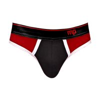 Male Power Retro Sport Tanga con paneles - Negro/Rojo, imagen 5