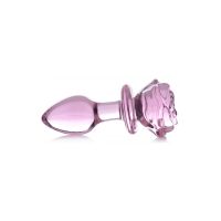 XR Brands Pink Rose - Plug anal de cristal - Mediano