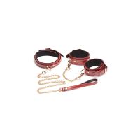 XR Brands Set de bondage 6 piezas burdeos con esposas, collar y correa