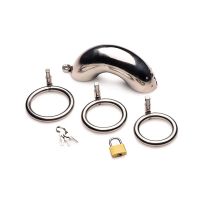 XR Brands Forged Captor - Jaula de Castidad de Acero Inoxidable con 3 Anillos
