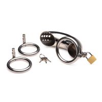 XR Brands Forged Captor - Jaula de Castidad de Acero Inoxidable con 3 Anillos, imagen 3