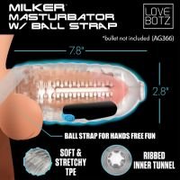 XR Brands Milker Masturbador de TPE con ball strap - Transparente, imagen 5