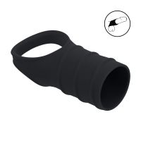 Levelz Cockring de silicona con funda estriada - Negro
