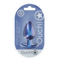 Ouch! Plug anal de silicona liso - Grande - 8,9 cm - Azul metalizado, imagen 3