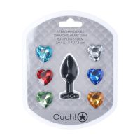 Ouch! Plug anal Diamond Heart con gemas intercambiables Pequeño - Negro, imagen 2