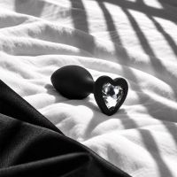 Ouch! Plug anal Diamond Heart con gemas intercambiables Pequeño - Negro, imagen 3