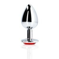 Ouch! Round Gem - Plug anal - Mediano - Plateado/Rojo rubí