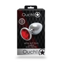 Ouch! Round Gem - Plug anal - Grande - Plateado/Rojo rubí, imagen 3