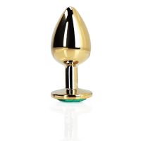 Ouch! Round Gem - Plug anal - Pequeño - Dorado/Verde esmeralda