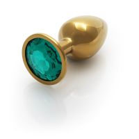 Ouch! Round Gem - Plug anal - Pequeño - Dorado/Verde esmeralda, imagen 4