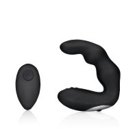 Ouch! Masajeador de próstata vibrador curvado con mando a distancia - Negro