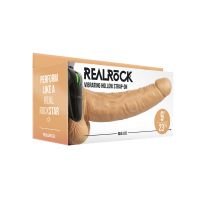 RealRock Strap-On hueco vibrador con testículos - 23 cm - Tostado, imagen 2
