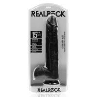 RealRock Extra Large Straight Dildo with Balls - 38 cm - Black, imagen 2