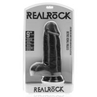 RealRock Dildo realista extra grueso recto con testículos - 23 cm - Negro, imagen 2