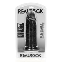 RealRock Dildo recto extra grueso sin testículos - 20,3 cm - Negro, imagen 2