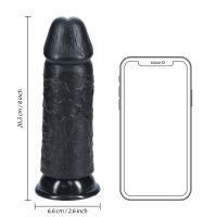 RealRock Dildo recto extra grueso sin testículos - 20,3 cm - Negro, imagen 7