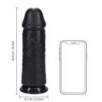 RealRock Extra Thick Straight Dildo sin testículos - 25,4 cm - Negro, imagen 7