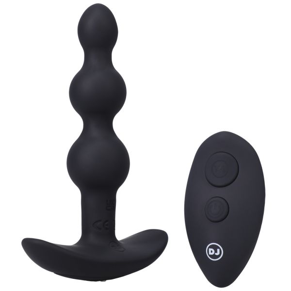 Doc Johnson Shaker - Plug anal de silicona con cuentas y control remoto - Negro
