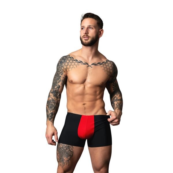 Male Power Hot Mesh Bóxer con bolsa - Negro/Rojo