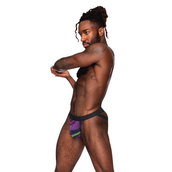 Male Power Jockstrap de tiras con cockring negro - Galactic Swirl