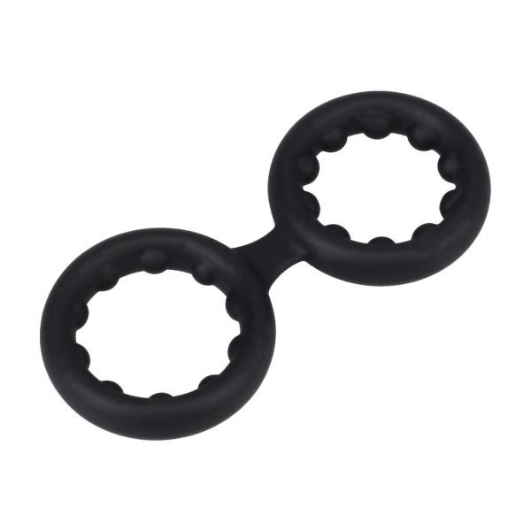 Doc Johnson Cockring doble de silicona Double Stamina con bolas de metal - Negro