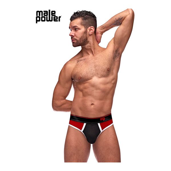Male Power Retro Sport Tanga con paneles - Negro/Rojo