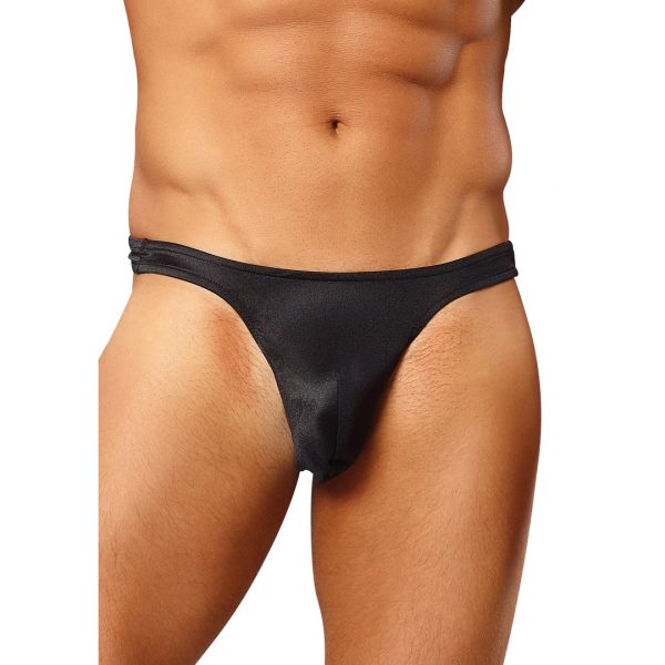 Male Power Satin Spandex Tanga Bong - Negro
